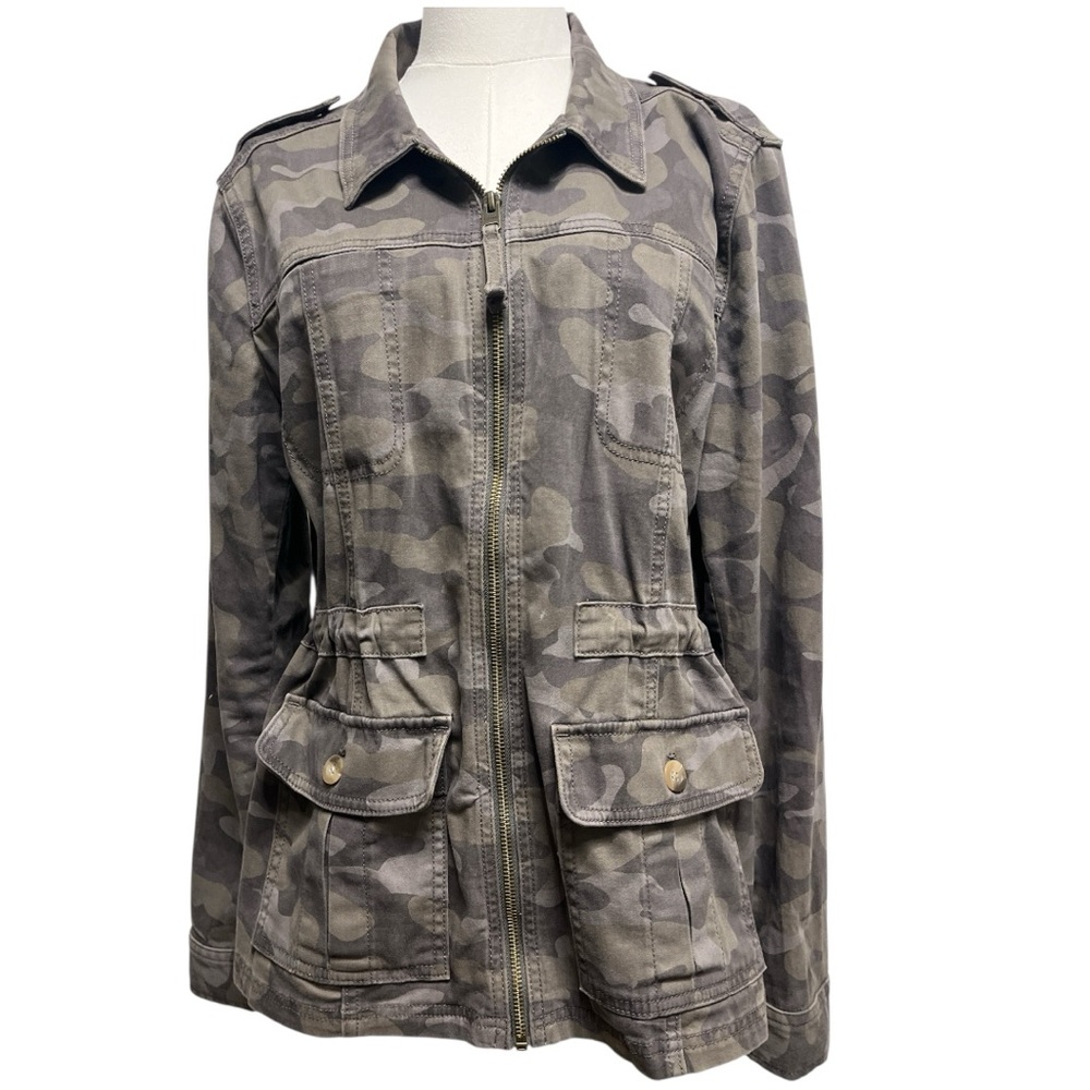 Express Green and Brown Utility Jacket with Classic Collar Women’s Sz L